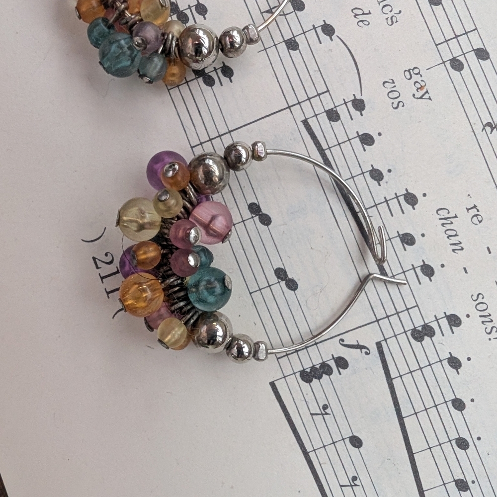 Vintage Colorful Beaded Hoop Earrings - Picture 4 of 7